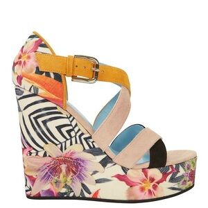Studio Pollini Colorful Floral Cloth Wedge Sandals - sz 38 1/2 (US 8)